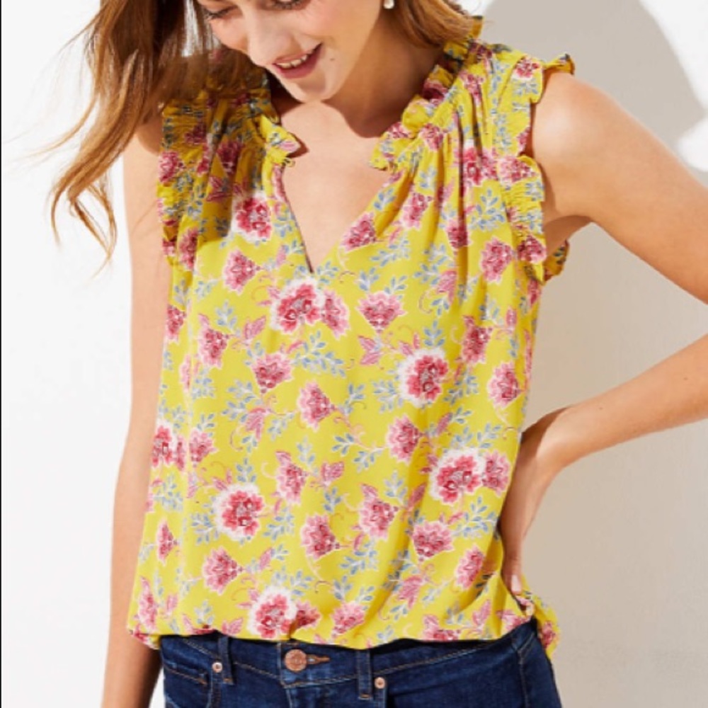 Ann Taylor LOFT Garden Smocked Split Neck Shell